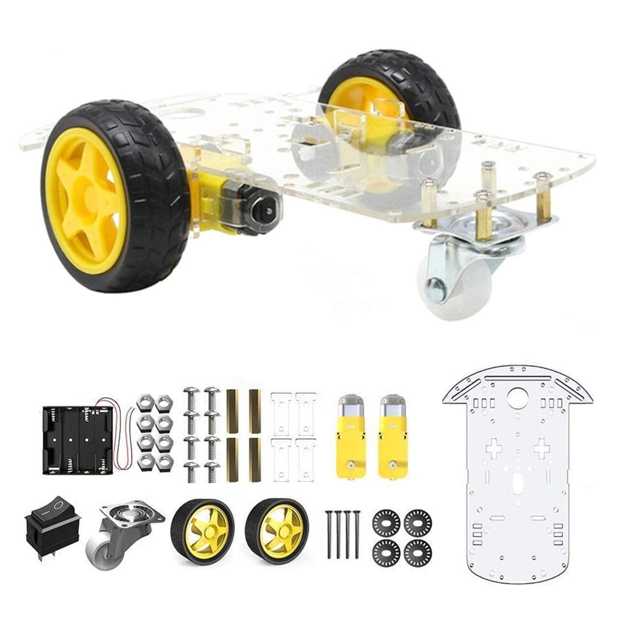 2 Wheel Smart Car Chassis Kit with Battery and L298N Motor Driver Module- RK101-RS342-AA034 - REES52