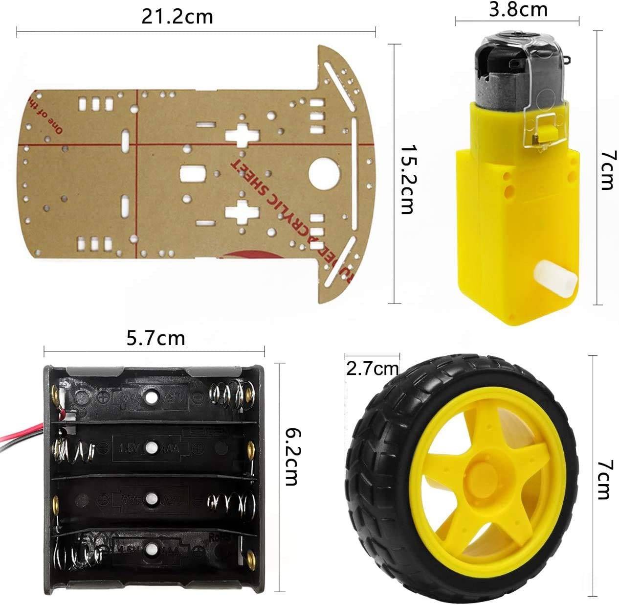 2 Wheel Smart Car Chassis Kit with Battery and L298N Motor Driver Module- RK101-RS342-AA034 - REES52