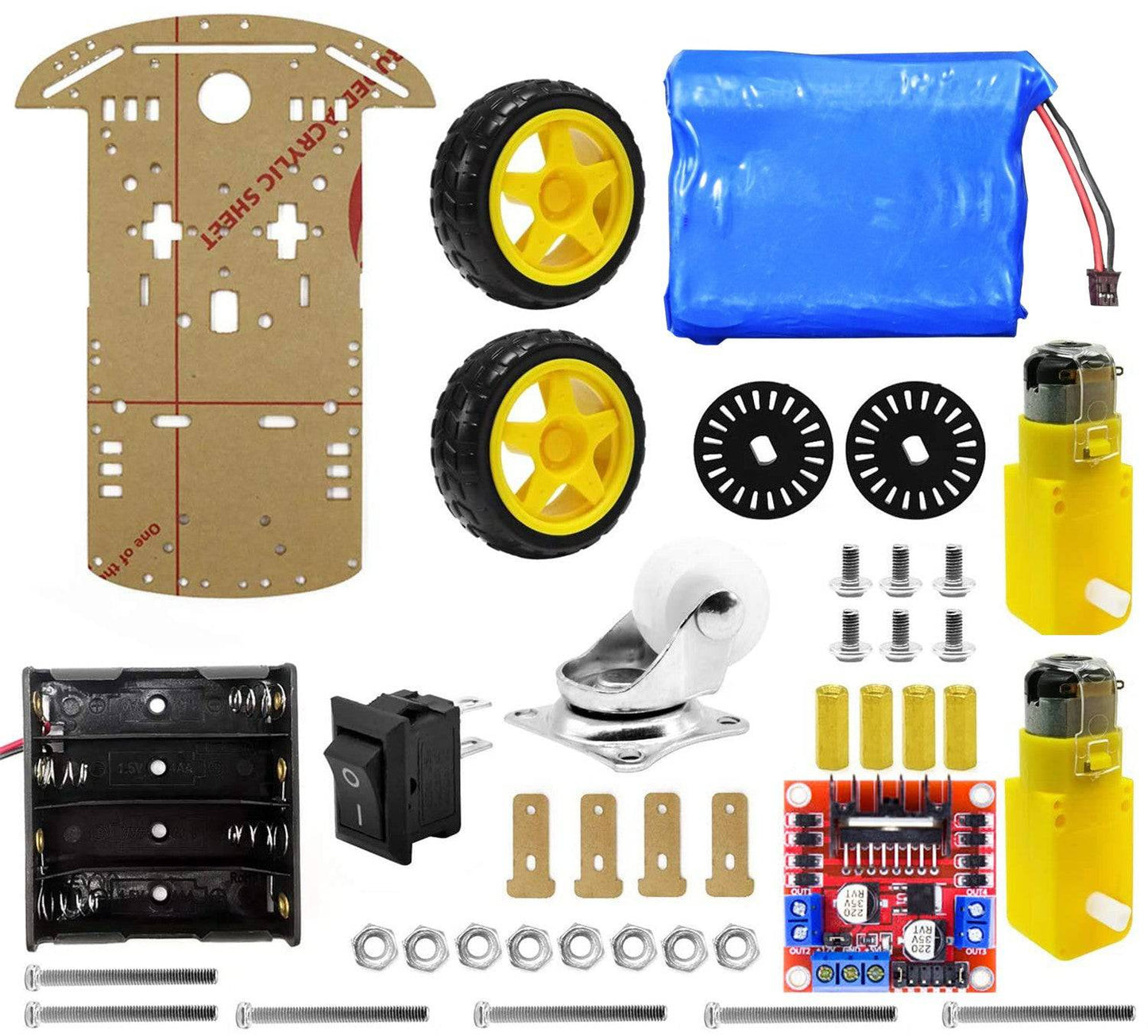 2 Wheel Smart Car Chassis Kit with Battery and L298N Motor Driver Module- RK101-RS342-AA034 - REES52