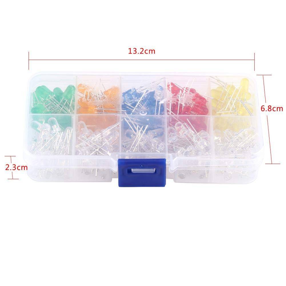 REES52® 200Pcs LED Diodes Lights 5mm Light Emitting Diode LED Lamp Assorted Kit 2pin Diffused LED Electronic Parts Kit, 5 Colors - REES52