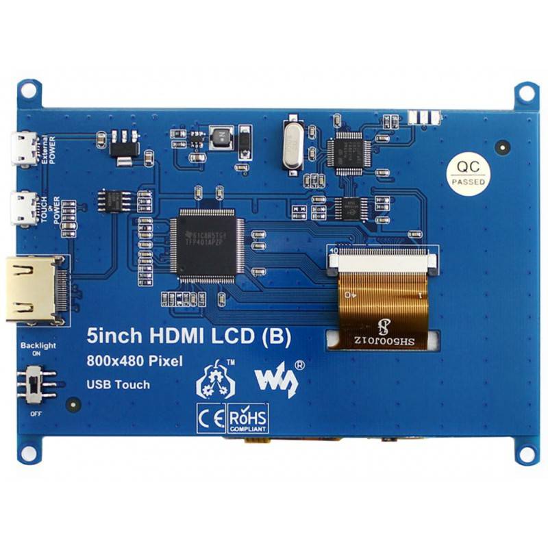 Waveshare 5inch Resistive Touch Screen LCD (B), 800×480, HDMI, Low Power Consumption - RS2118 - REES52