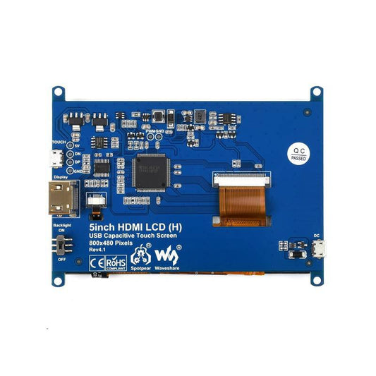 Waveshare 5inch Capacitive Touch Screen LCD (H) Slimmed-down Version, 800×480, HDMI, Toughened Glass Panel, Low Power - RS1952 - REES52