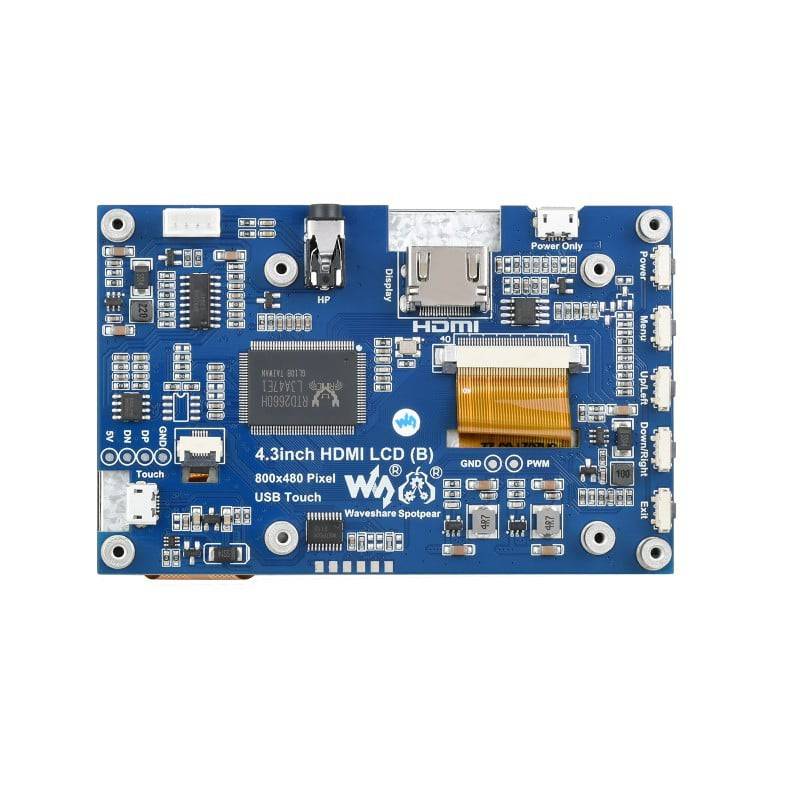 Waveshare 4.3inch Capacitive Touch Screen LCD (B), 800×480, HDMI, IPS, Various Devices & Systems Support - RS688 - REES52