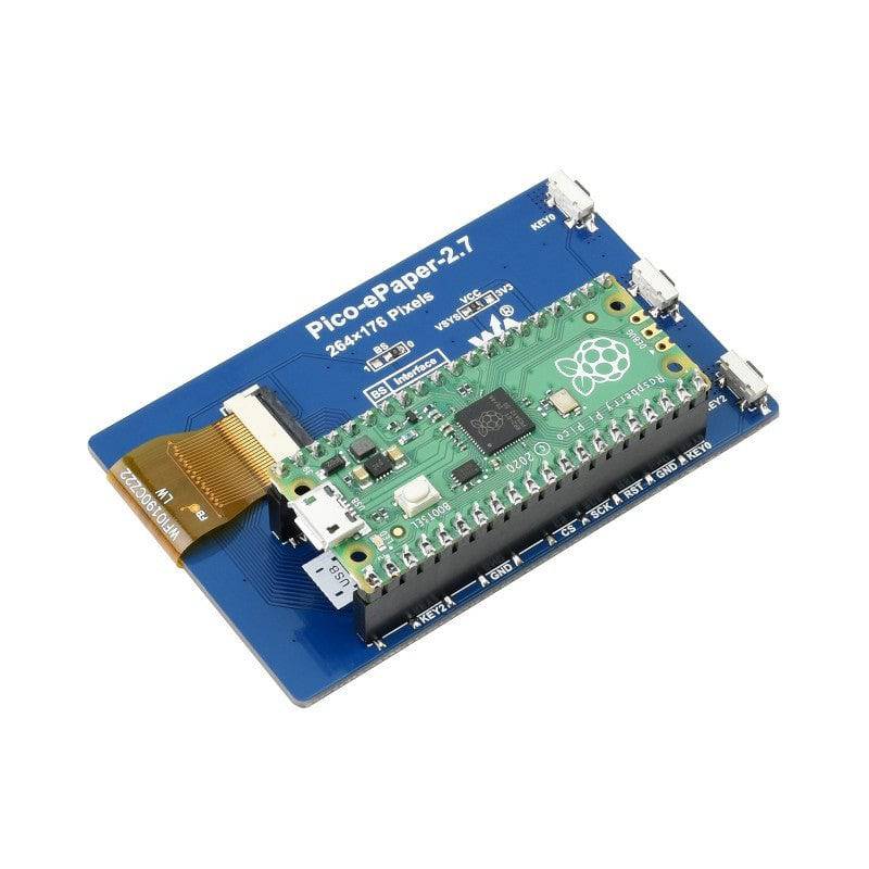 Waveshare 2.7inch E-Paper E-Ink Display Module for Raspberry Pi Pico, 264×176, Black / White, 4 Grayscale, SPI - RS1949 - REES52