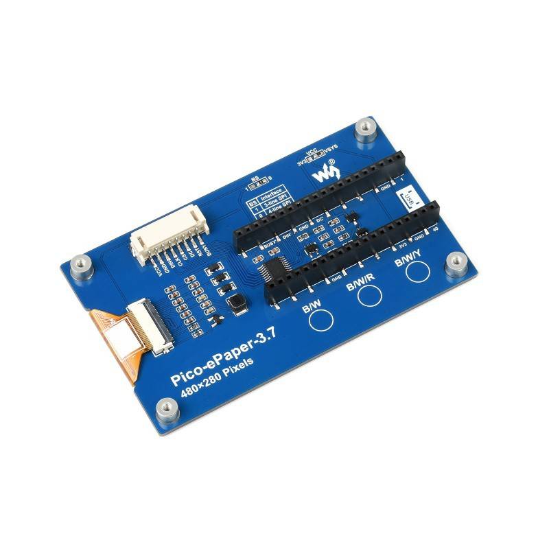 Waveshare 3.7inch E-Paper E-Ink Display Module for Raspberry Pi Pico, 480×280, Black / White, 4 Grayscale, SPI - RS1964 - REES52