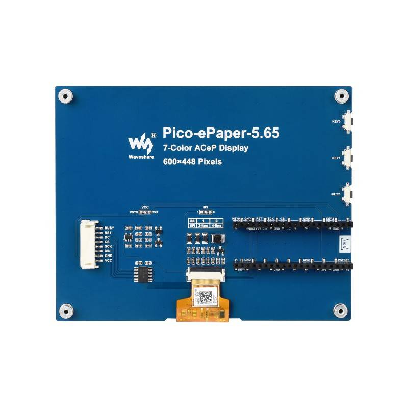 Waveshare 5.65inch Colorful e-Paper E-Ink Display Module for Raspberry Pi Pico, 600×448 Pixels, ACeP 7-Color - RS729 - REES52