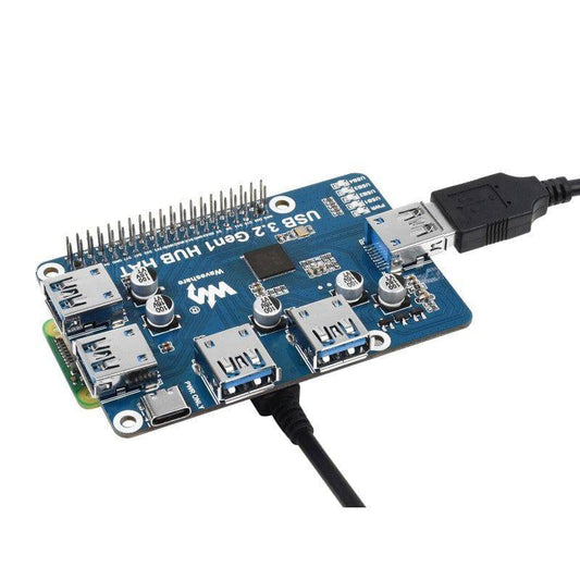 Waveshre USB 3.2 Gen1 HUB HAT for Raspberry Pi, 4x USB 3.2 Gen1 Ports, Driver-Free - RS743 - REES52