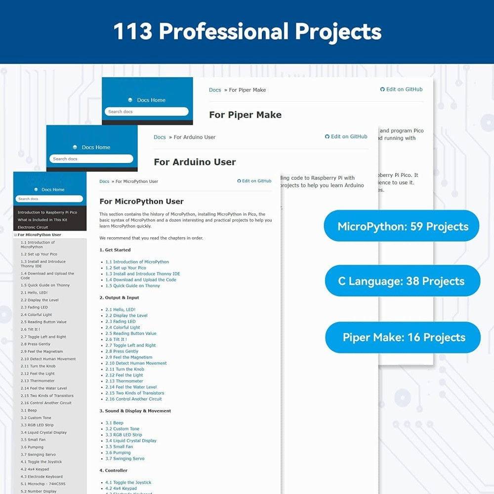 Raspberry Pi Pico Ultimate Starter Kit 32+ Items, 113 Projects, MicroPython, Piper Make and C/C++ - B0B7KC5WMS - REES52