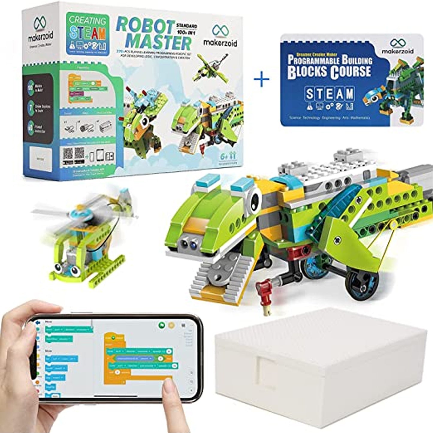 makerzoid 100-in-1 Building Block Set Programmable Building Block Robot Master (Standard), STEM & Coding Robot Kit Educational Toy for Boys and Girls STEM Learning Toys For 6-12 Year Olds - RS7140