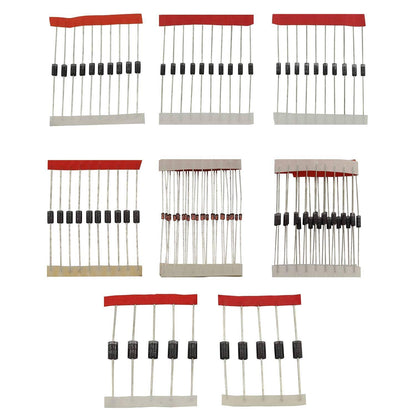 100pcs Diode Assortment Kit Rectifier Diode Kit Electronics Diode Kit 8 Values DIY Electronic Components Diode Assortment Standard Recovery Power Rectifier 1N4148 1N4007 1N5819 1N5399 FR107 FR207 1N5408 1N5822 - RS1706