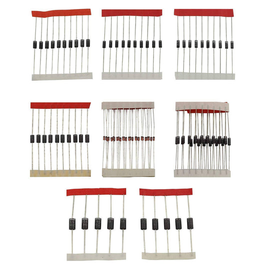 100pcs Diode Assortment Kit Rectifier Diode Kit Electronics Diode Kit 8 Values DIY Electronic Components Diode Assortment Standard Recovery Power Rectifier 1N4148 1N4007 1N5819 1N5399 FR107 FR207 1N5408 1N5822 - RS1706