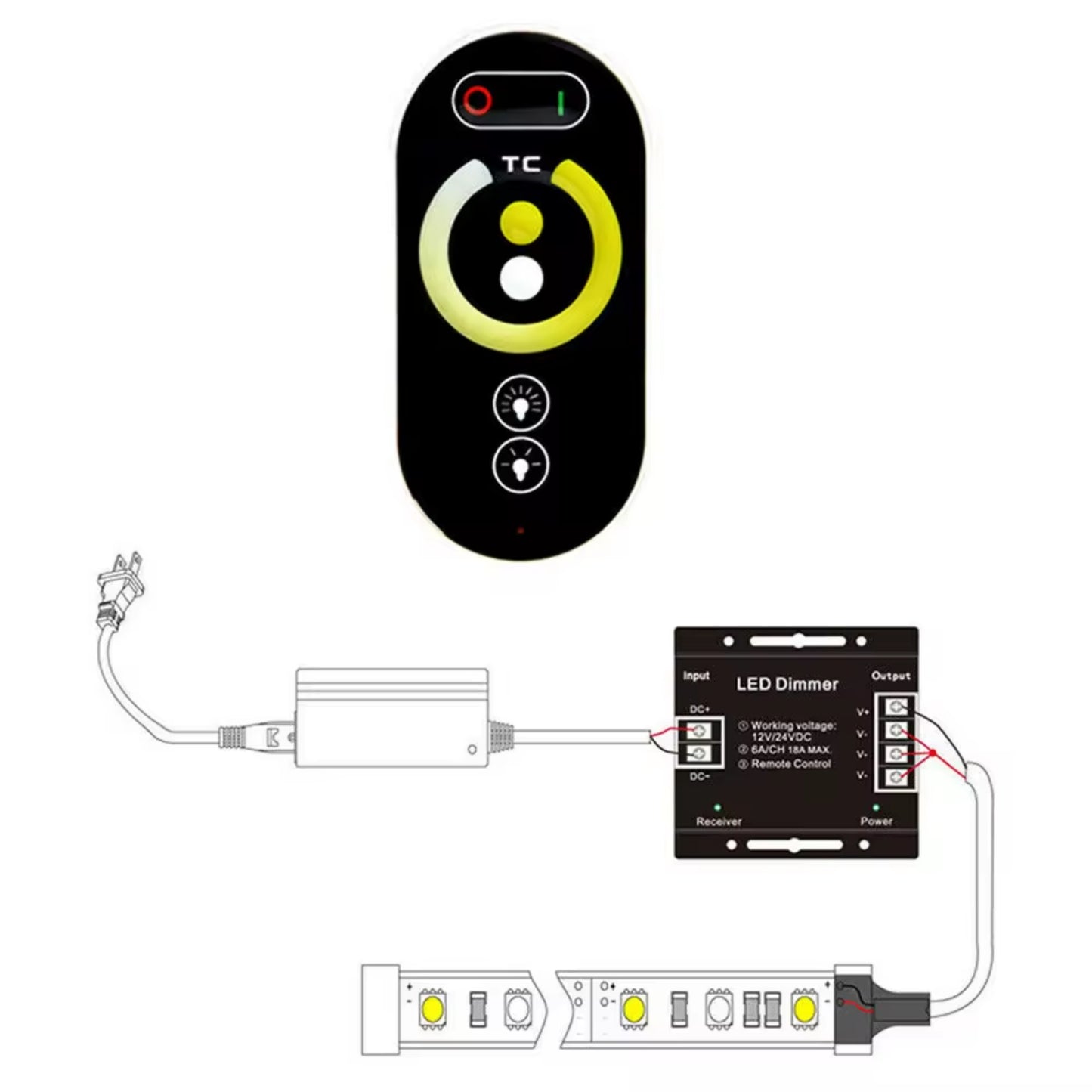 12A RF Touch Controller Wireless CCT Touch Dimmer With RF Remote 12A Two-Tone Temp Touch Controller For Infinite Dimming & Color Temperature Control - RS5325