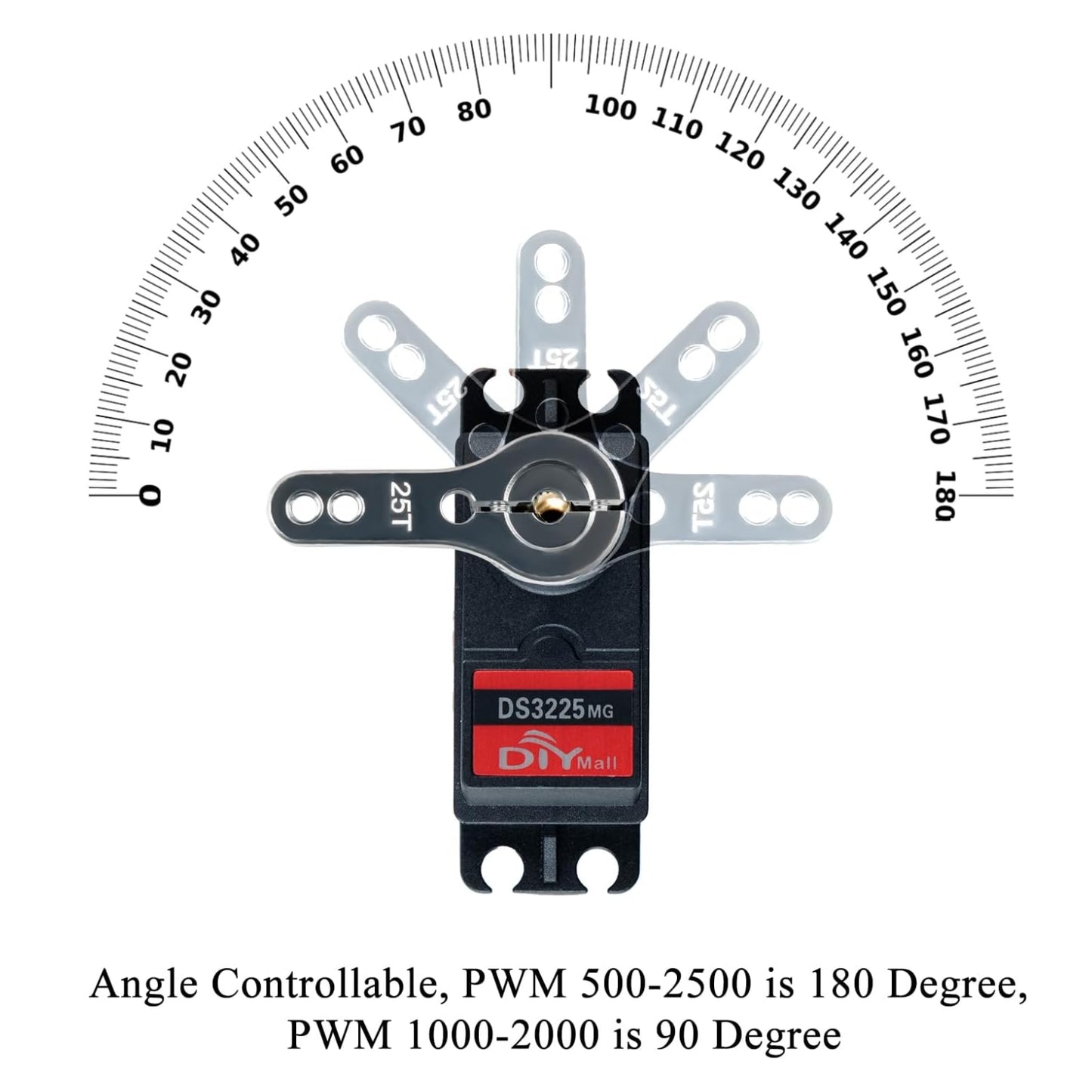 DSServo RDS3225 25kg Metal Gear Servo Arduino Compatible Servo Motor 180°, 270° (Optional) Degree Rotation Servo  High Torque Digital Servo Motor For Arduino With Long and Short Straight U-Mount - RS8260