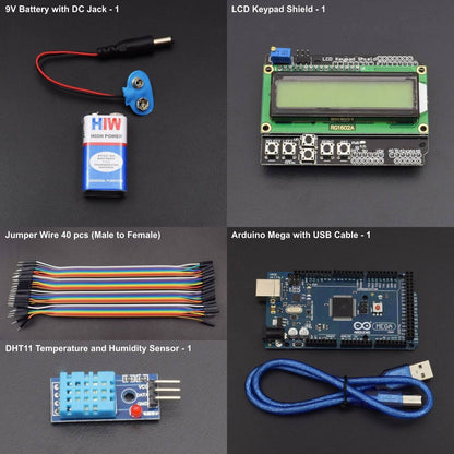 Make a temperature and humidity monitor with DHT11 Sensor & LCD shield interfacing with Arduino Mega - KT795 - REES52