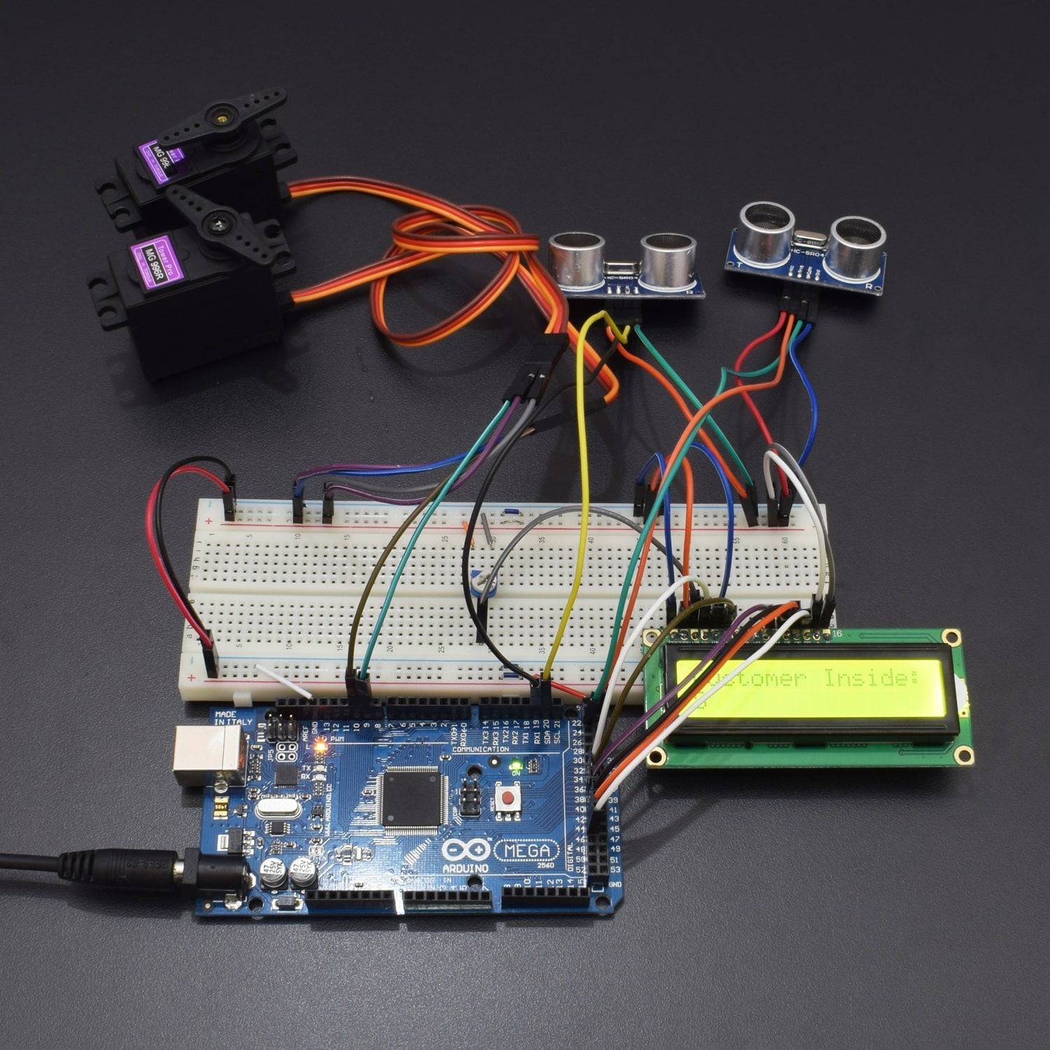 Make an Automatic Door & counter with HC-SR04 ultrasonic sensor and servo motor interfacing with arduino mega - KT775 - REES52