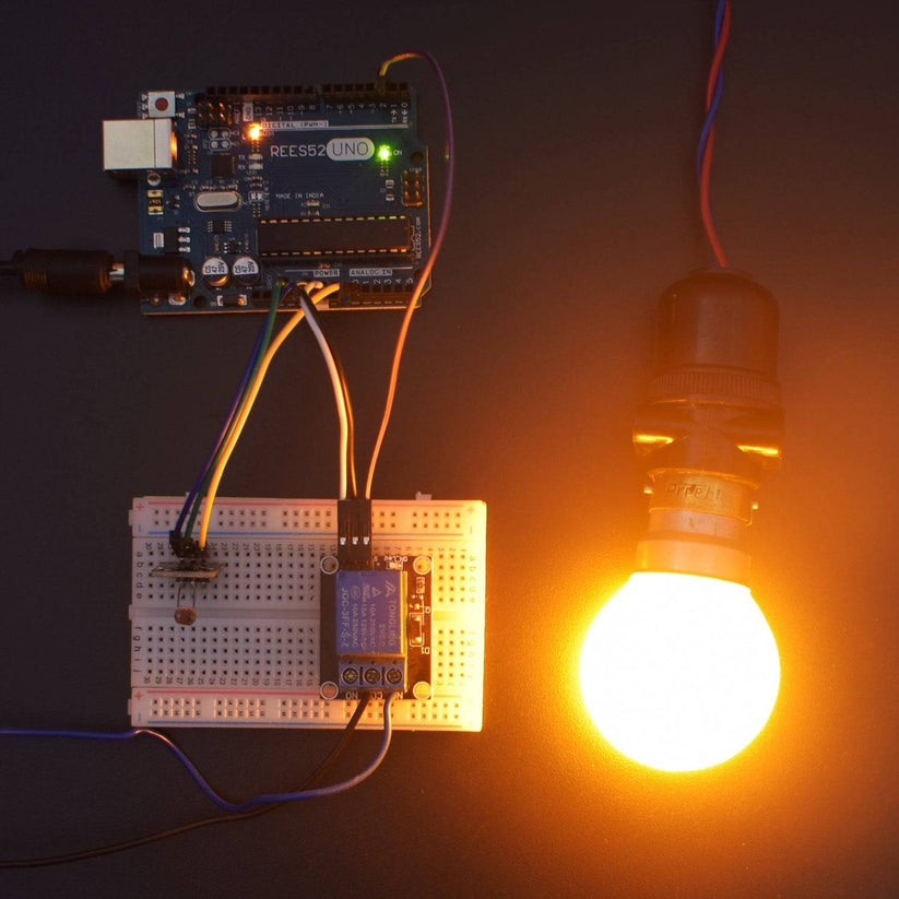 Bulb On/off Using Relay Module Control the Bulb using LDR and Relay Module - KT623 – REES52