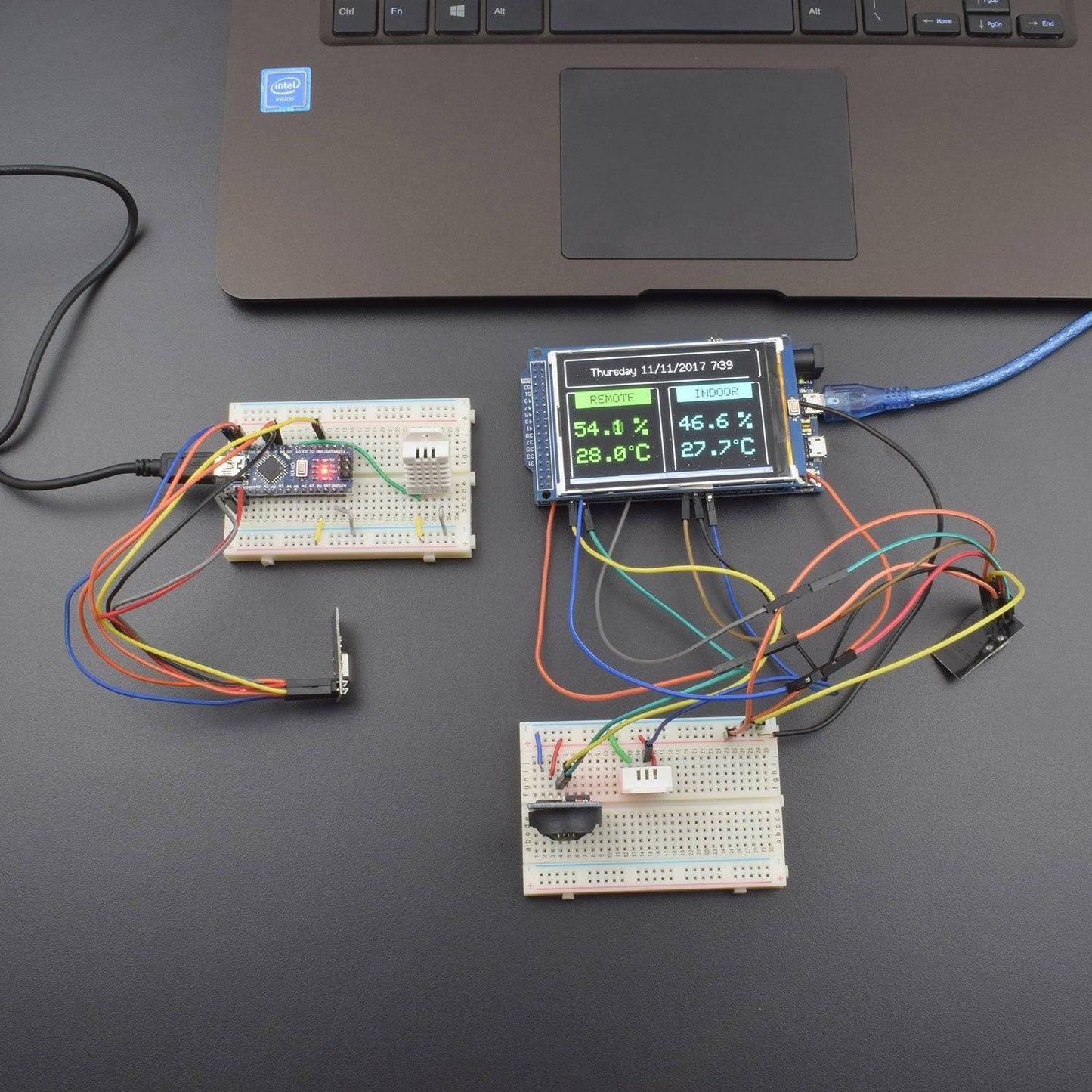 Make a wireless weather station using DHT22 sensor NRF24LO1 module and DS3231 RTC interfacing with Arduino Nano and DUE - KT865 - REES52