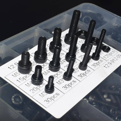 500pcs Hex Socket Head Cap Screws Bolts and Nuts Set with 15 Grids Assortment Box - Fasteners Tool Kit - RS2283 - REES52