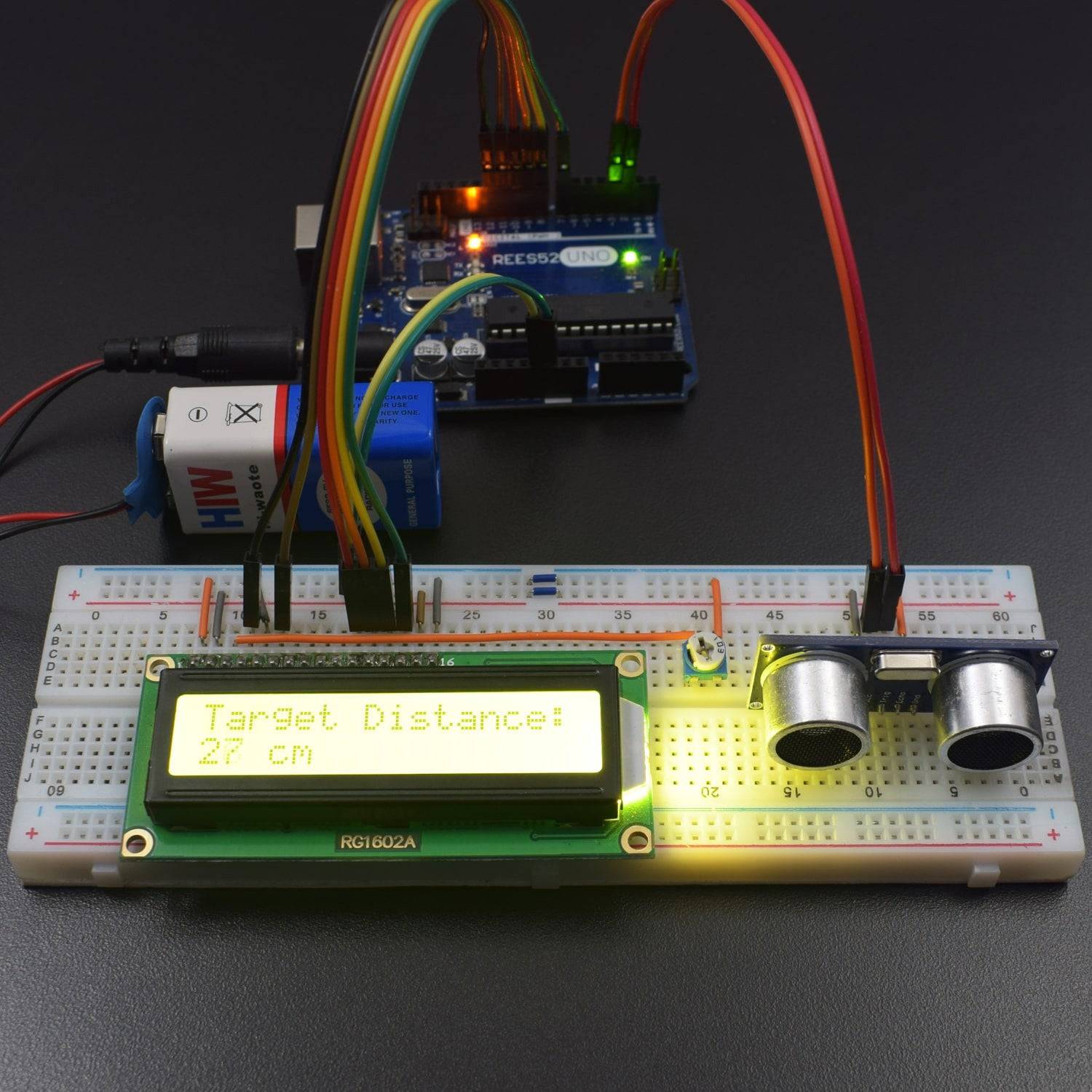 Measuring the distance using HC SR-04 and Display the Data on LCD interfacing with Arduino uno - KT930 - REES52