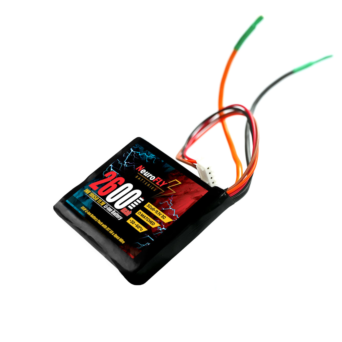 NeuroFLY 11.1V 2600mAh 18650 Li-Ion Battery Pack 3S1P 3C With JST Connector 2-Wire - RS9442