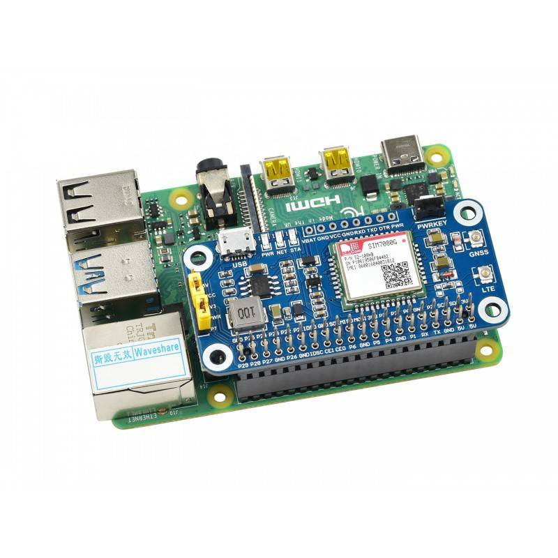 Waveshare NB-IoT / Cat-M(eMTC) / GNSS HAT for Raspberry Pi, Globally Applicable - RS2054 - REES52