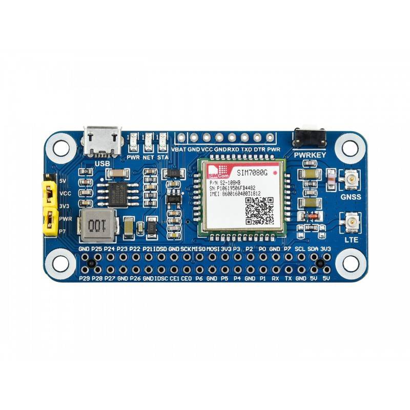 Waveshare NB-IoT / Cat-M(eMTC) / GNSS HAT for Raspberry Pi, Globally Applicable - RS2054 - REES52