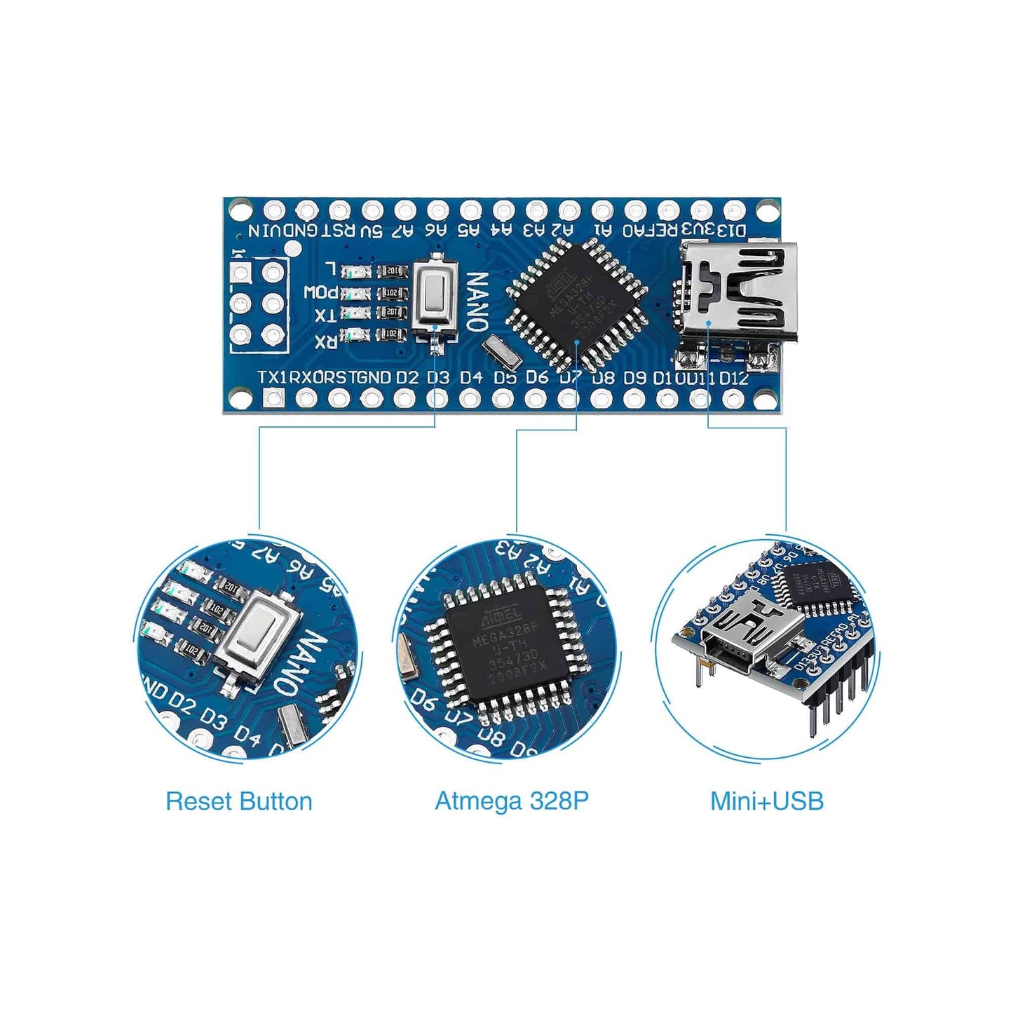 Nano Ch340 Chip Board Compatible With Arduino Nano Unsoldered Rees52 2896