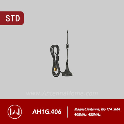 AntennaHome AH1G.406 H145 Magnetic SMA-J Antenna High-Gain 408MHz 433MHz LoRa Antenna With Magnetic Base For IoT and Remote Monitoring Applications - RS7353