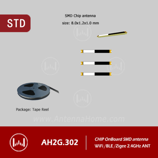 AntennaHome AH2G.302 K0801 2.4G Antenna Module 8.0x1.2x1.0mm K0801 2.4GHz Chip SMD With Integrated Antenna For IoT Devices- RS7376