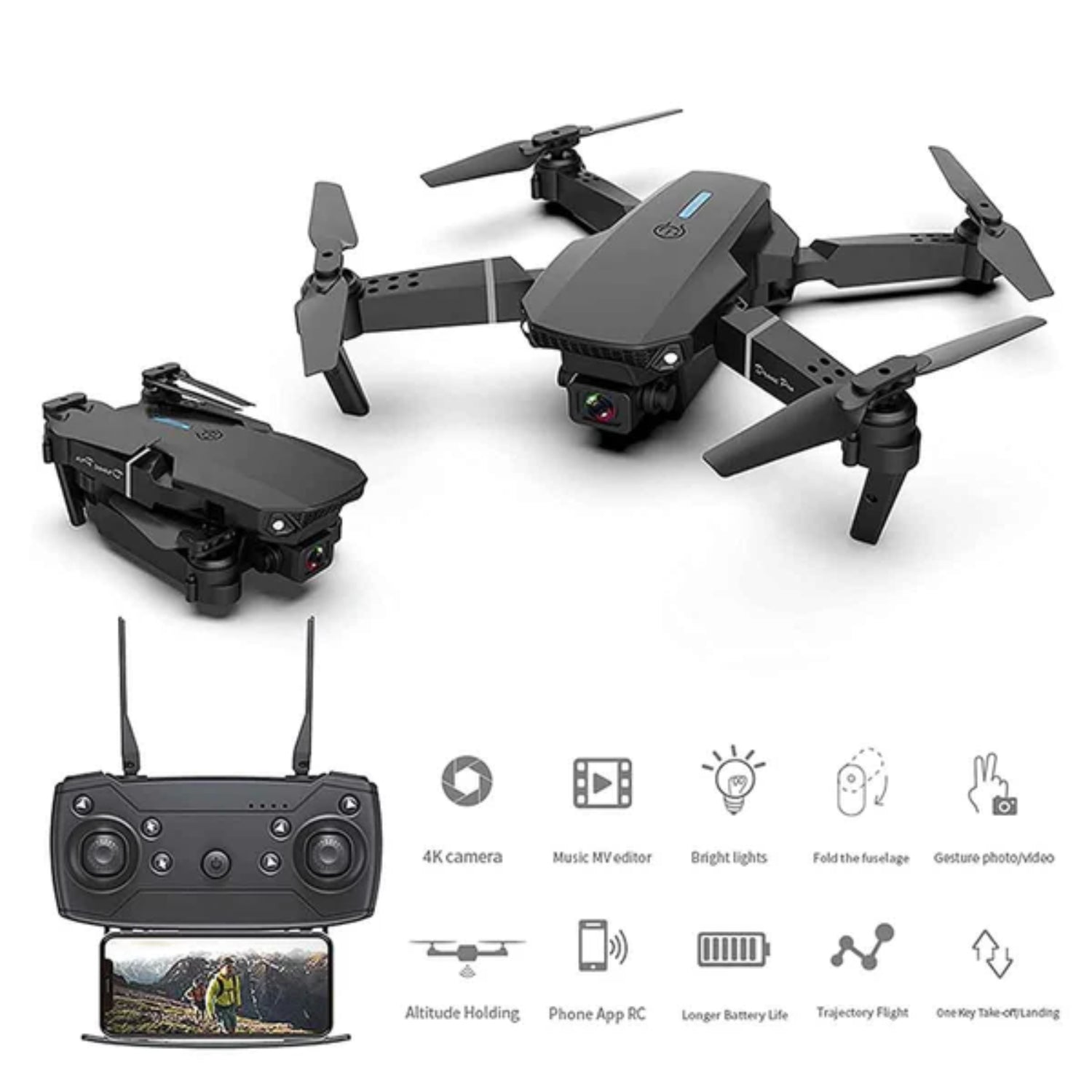 Poldable DM97 Foldable Drone With 4K Dual Camera DM97 Trajectory Flight Controllable Drone 360° Rotational DM97 Mini Drone For Experience the Thrill of Flight From a Pocket-Sized Drone For Kids and Adult - RS5929