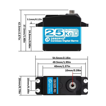 DSServo DS3225SSG 25KG PRO Digital Servo High Torque Coreless RC Servo Motor Waterproof Metal Gear Servo 180°, 270° (Optional) Degree Rotation Servo  For 1/8 and 1/10 RC Cars