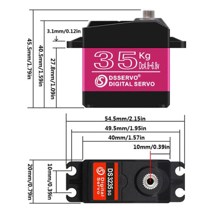 DSServo DS3235 35KG Waterproof Servo High Speed Metal Gear Servo 180°,  270° (Optional) Degree Rotation Servo 35Kg High Torque Digital Servo  For 1/8 1/10 RC Cars