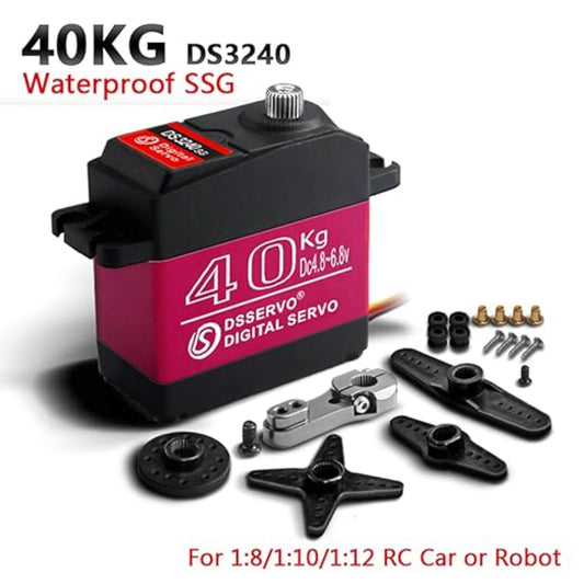 DSServo DS3240 40KG Metal Gear Servo High Torque Metal Gear Waterproof Digital Servo Durable Metal Gear Servo With 180°,  270° (Optional)  Degree Rotation 25T High Torque Servo For RC Cars and Robots - RS8300