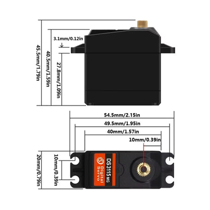 DSServo DS3115MG 15Kg Digital Servo High Torque Metal Gear Digital Servo Motor 180°, 270°, 360° (Optional) Degree Rotation Digital Servo For Arduino 1/8, 1/10, 1/12 RC Cars Toy Robot