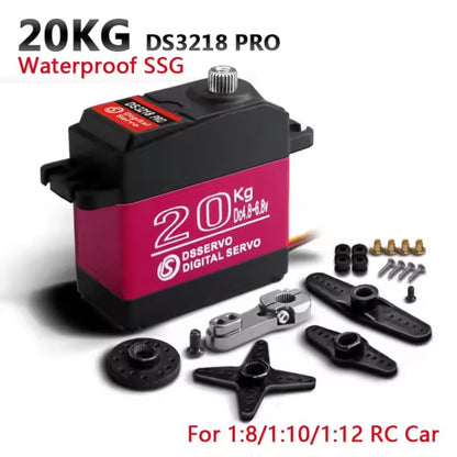 DSServo DS3218SSG Pro Servo Motor High Torque 20KG Stainless Steel Gear Digital Servo Waterproof SSG RC Servo With 180°, 270° (Optional) Degree Rotation For 1/8, 1/10 and 1/12 Scale RC Cars