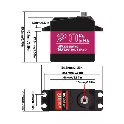 DSServo DS3218SSG Pro Servo Motor High Torque 20KG Stainless Steel Gear Digital Servo Waterproof SSG RC Servo With 180°, 270° (Optional) Degree Rotation For 1/8, 1/10 and 1/12 Scale RC Cars