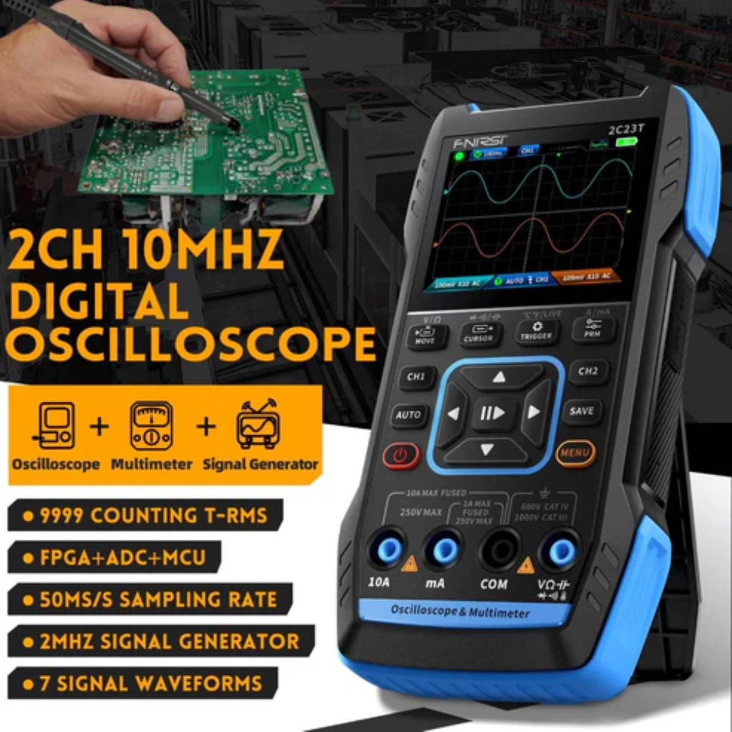 FNIRSI 2C53T 3-in-1 Oscilloscope 2C53T Handheld Analyzer 3-in-1 DSO Multimeter 2C53T Oscilloscope with Multimeter & Signal Generator For Electronics Projects - RS8400