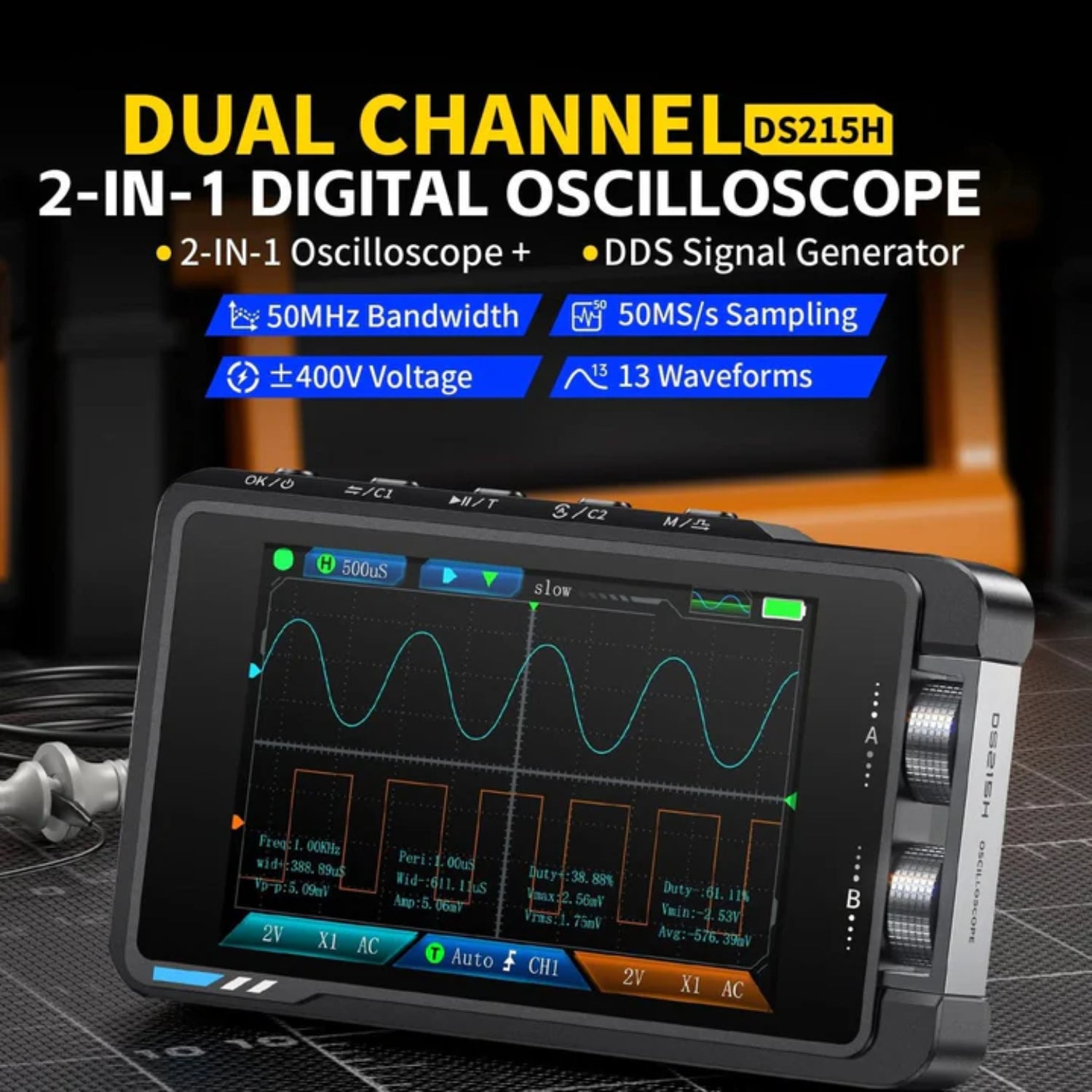 2-in-1 FNIRSI DS215H Portable Oscilloscope