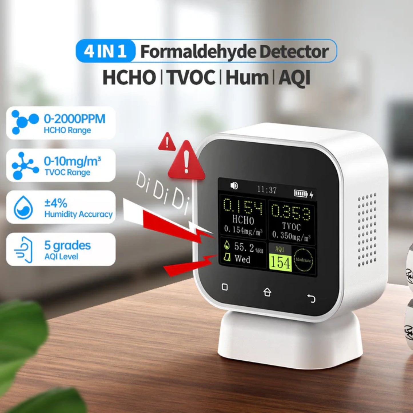 Touchscreen HCHO, TVOC, Temperature & Humidity Detector