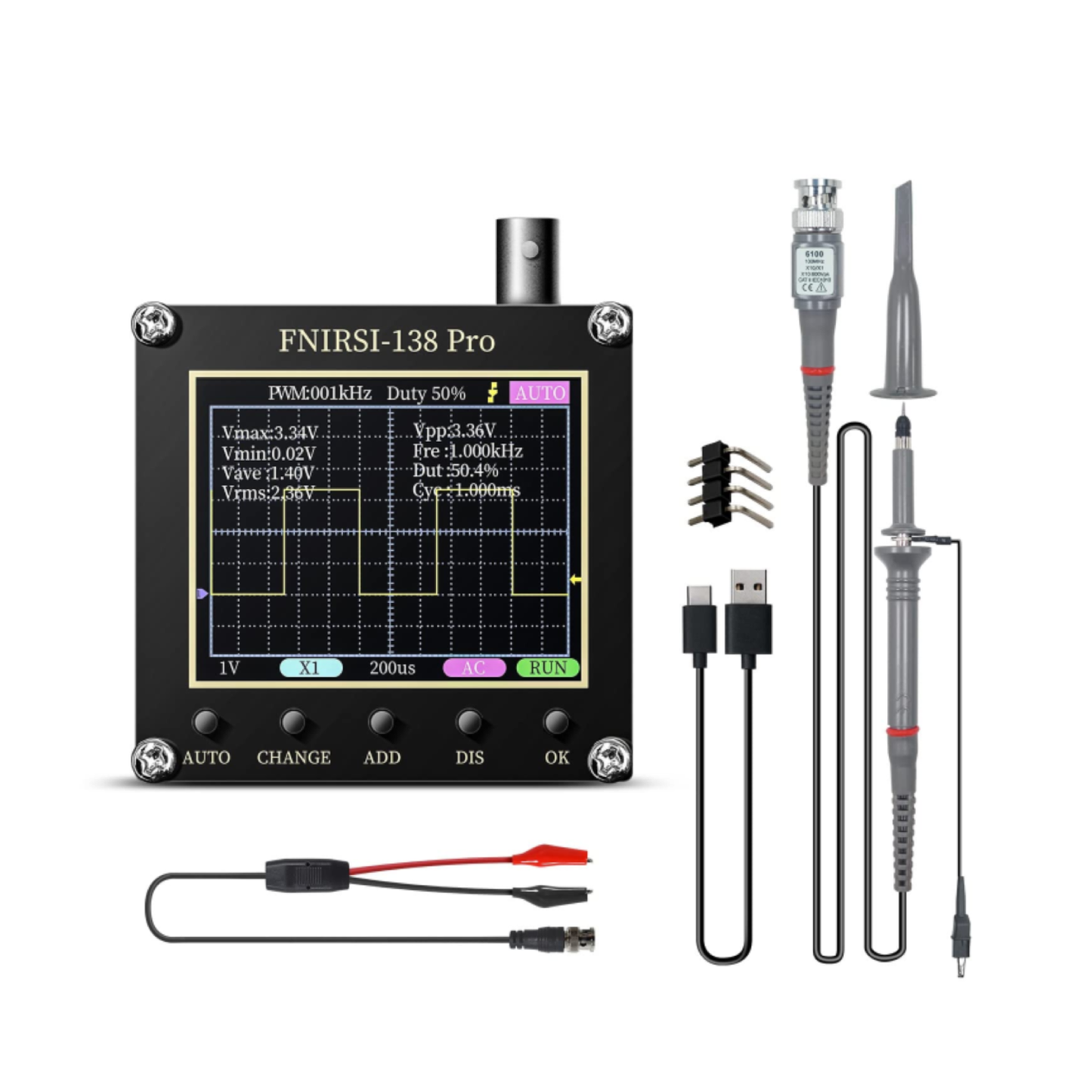 Compact oscilloscope with one-button operation