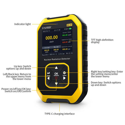 FNIRSI GC-01 Nuclear Radiation Detector Portable Nuclear Radiation Detector GC-01 Radiation Detector For Environmental Radiation Mapping - Yellow - RS8377