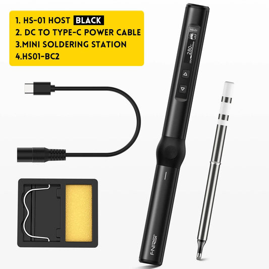 FNIRSI HS-01 Intelligent Soldering Iron HS-01 Intelligent Temperature Controlled Soldering Iron HS-01 Automatic Sleep Mode Soldering Station with Adjustable Temperature For DIY Electronics Projects - Black