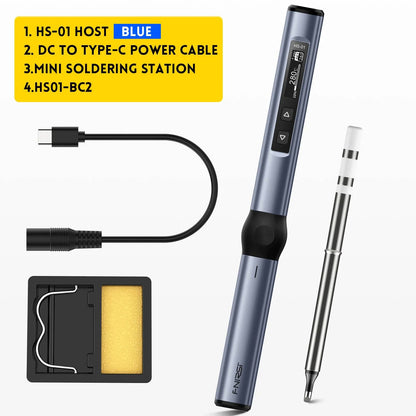 FNIRSI HS-01 Intelligent Soldering Iron HS-01 Intelligent Temperature Controlled Soldering Iron HS-01 Automatic Sleep Mode Soldering Station With Adjustable Temperature - Blue