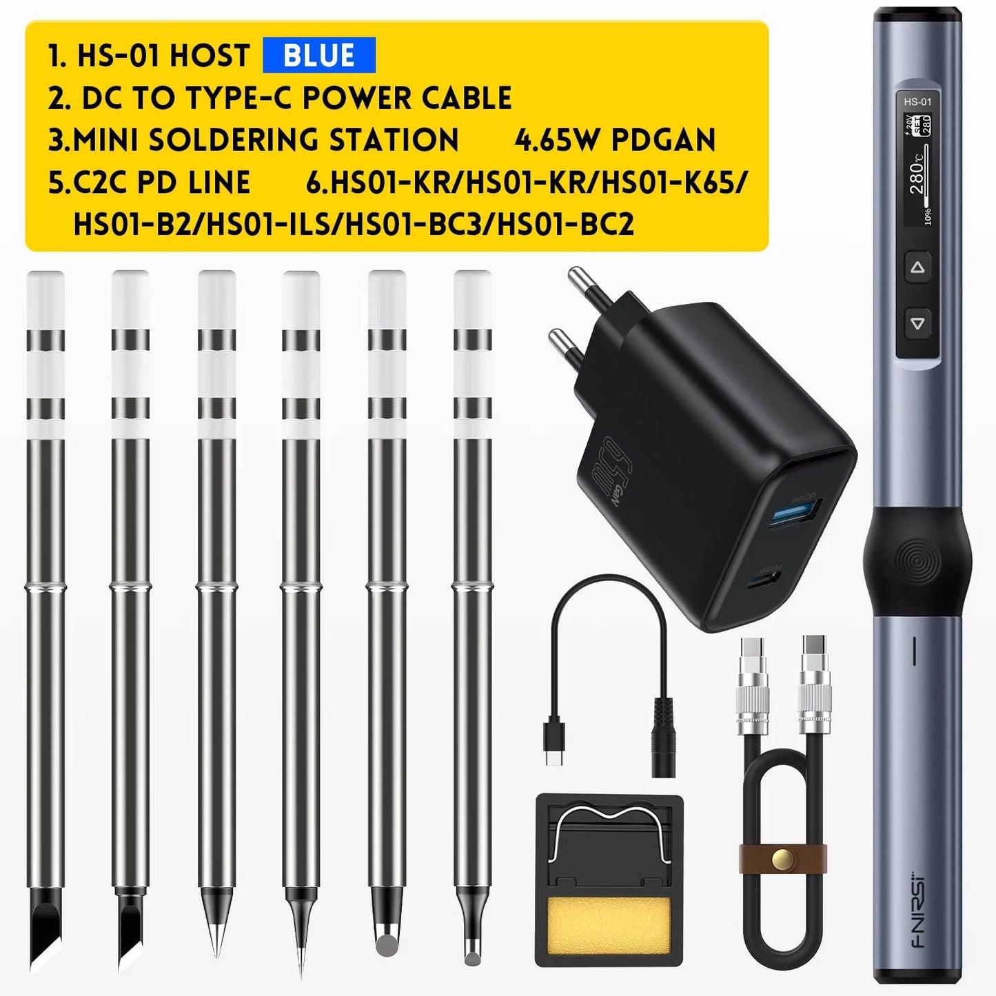 FNIRSI HS-01 Intelligent Soldering Iron HS-01 Intelligent Temperature Controlled Soldering Iron HS-01 Automatic Sleep Mode Soldering Station With Adjustable Temperature - Blue