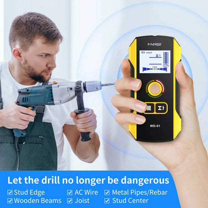 FNIRSI WD-01 Wall Detector Scanner 4-in-1 Wall Detector Scanner WD-01 Multi-Function Wall Scanner With Metal Detection For Safe Drilling & Hanging - Yellow - RS8379