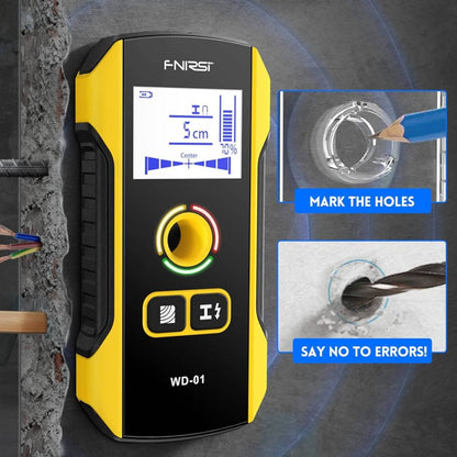 FNIRSI WD-01 Wall Detector Scanner 4-in-1 Wall Detector Scanner WD-01 Multi-Function Wall Scanner With Metal Detection For Safe Drilling & Hanging - Yellow - RS8379