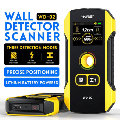 FNIRSI WD-02 Wall Detector Scanner 4-in-1 Wall Detector Scanner WD-02 Multi-Function Wall Scanner With Metal Detection For Safe Drilling & Hanging - Yellow - RS8378