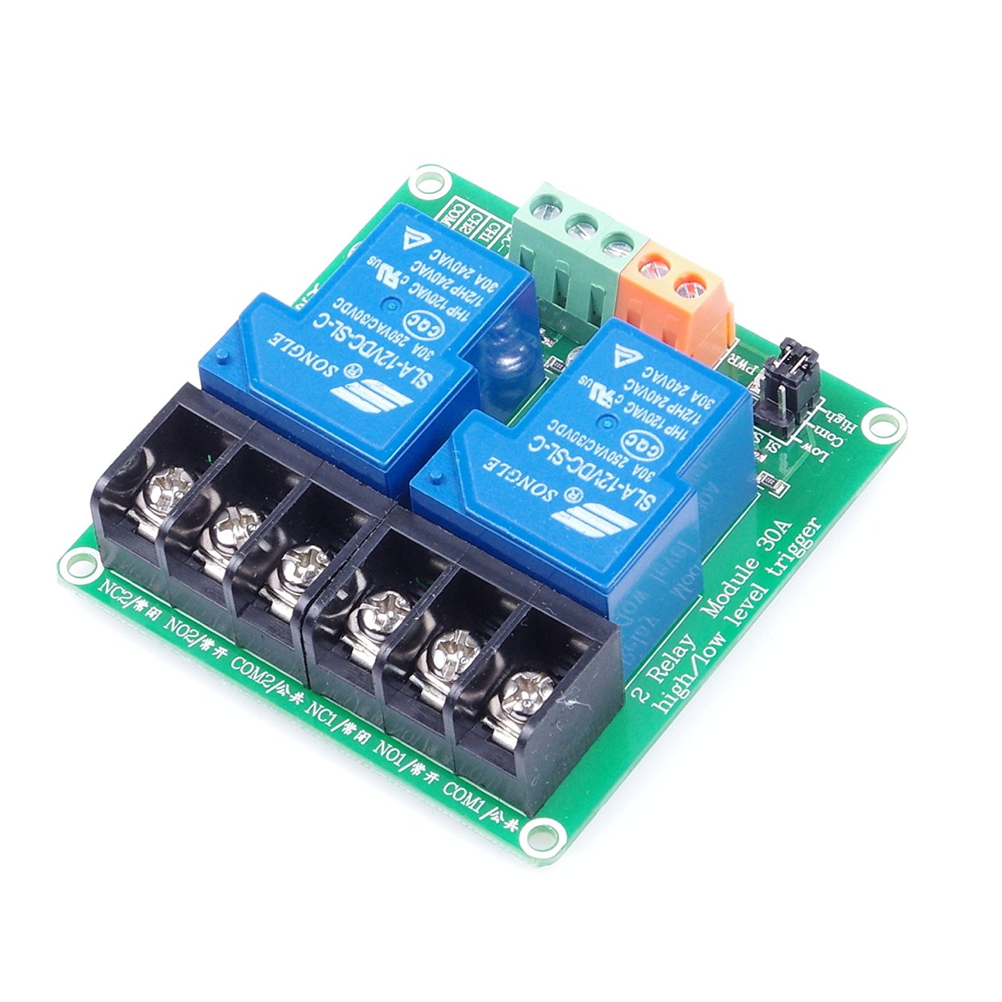 2-Channel 30A 12V Relay Module 30A 12V Dual Channel Relay Module Industrial Grade 2-Channel Relay Module With High/Low Trigger Optocoupler Isolation For Industrial Automation - RS4355