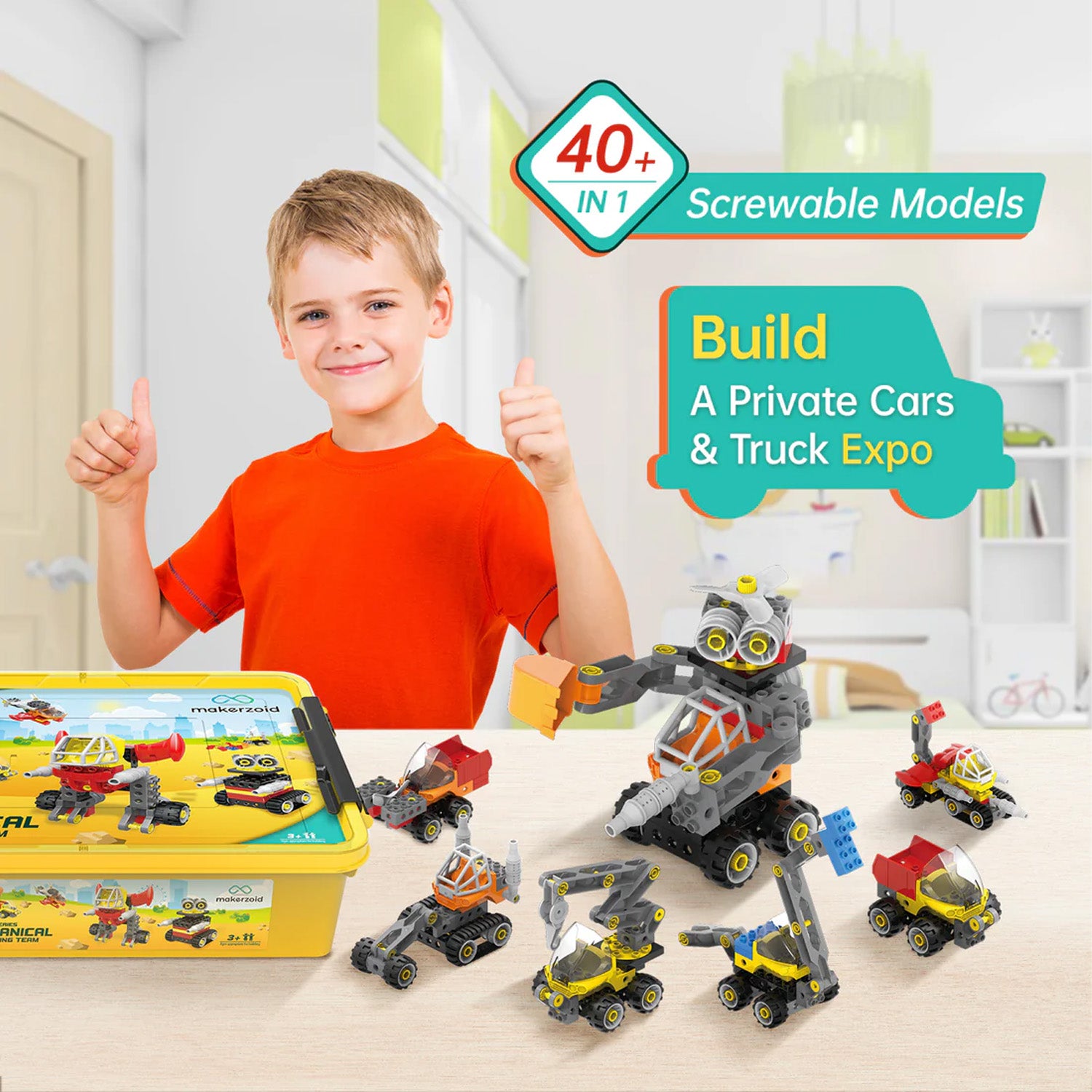 makerzoid 40-in-1 Big Building Blocks STEM Building Toys Mechanical Engineering Building Set For Kids STEM Learning Toys for Boys and Girls Educational Construction Toys 3+ Years Olds - RS7138