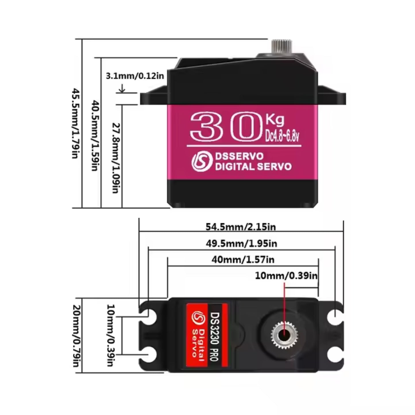 DSServo DS3230 Pro 30Kg Waterproof Servo 180°, 270° (Optional) Degree Rotation Servo  High Speed Metal Gear Digital Servo Motor For 1/8 1/10 RC Cars